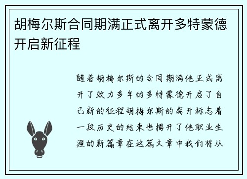 胡梅尔斯合同期满正式离开多特蒙德开启新征程